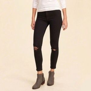 Hollister Crop High Rise Ripped Black Skinny Jeans